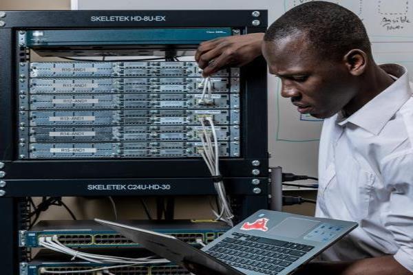 Student with networking cables