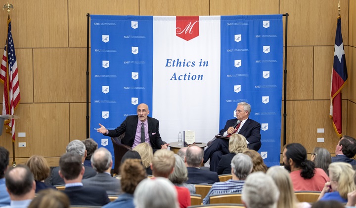 lecturers at a Maguire Ethics Center's Bridge Builders Series event